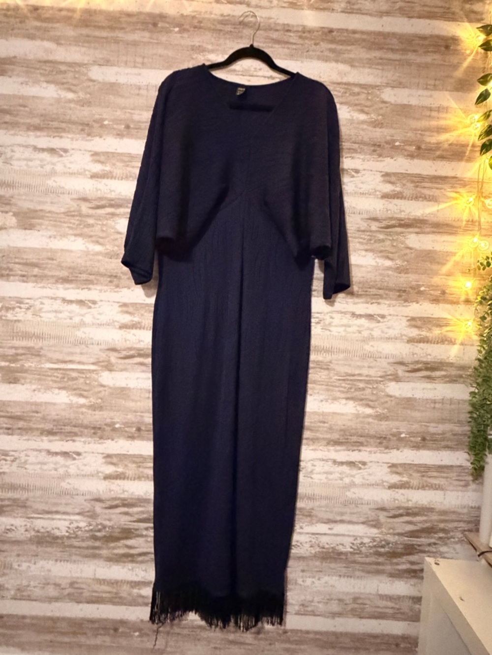 SHEIN Navy Blue Maxi Dress with Fringe Hem
